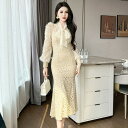 JS FASHION マーメイドワンピース 起毛 花柄ワンピ 首元リボン マーメイドライン パーティードレス お呼ばれドレス 長袖 ロング丈 ひざ下丈 きれいめ おしゃれ 上品 エレガント ゴージャス 成人式 発表会 演奏会 同窓会 秋 冬【jy8301