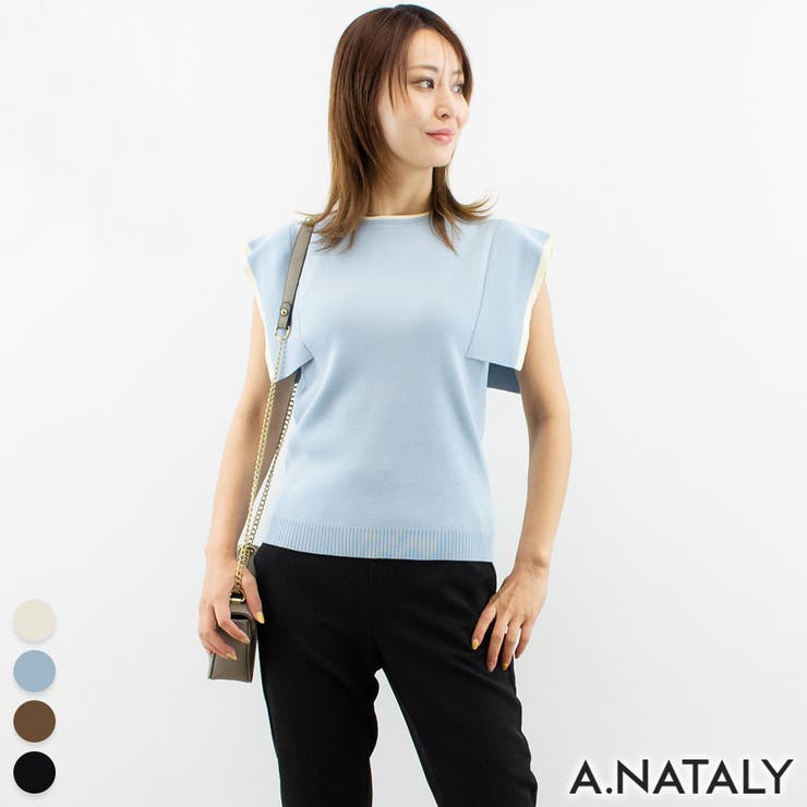 Crew Neck - 【10％OFFクーポン！5/16(土)1:59まで】A.NATALY 麻タッチノースリーブプルオーバー トップス