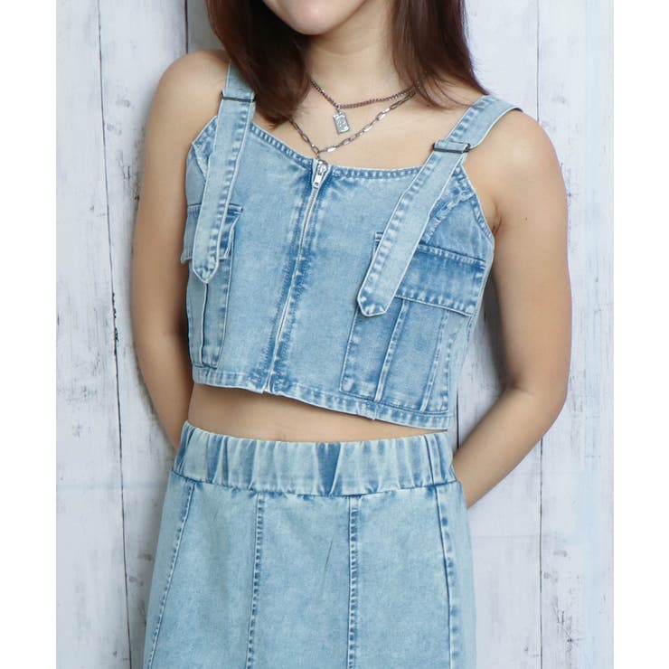 GORGE 《ポケット×ZIPデザイン》レディース デニムビスチェ クロップド丈 春夏秋 トップス