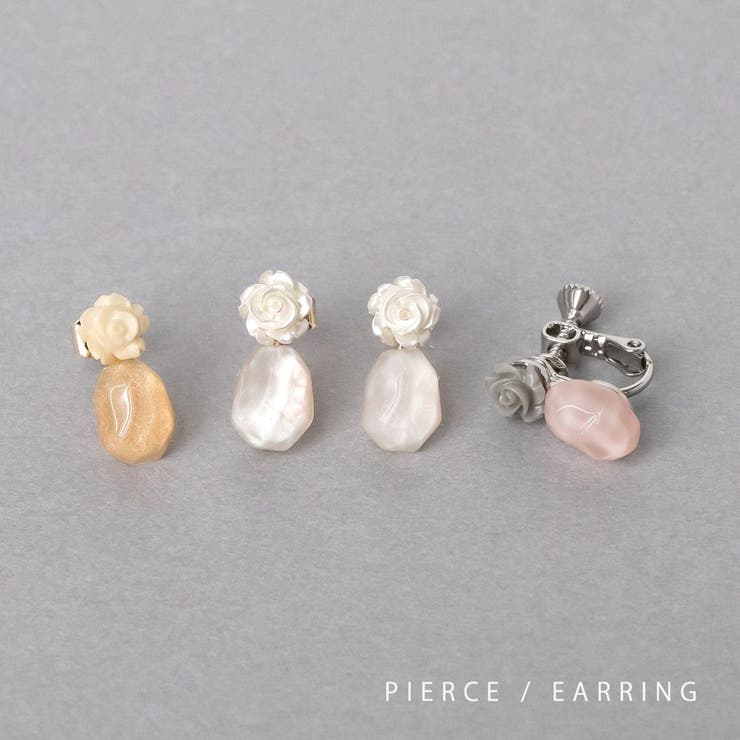 CREAM-DOT 選べる ピアス イヤリング チタンポスト 低アレルギー レディース ローズ カラーストーン クリアストーン スタッドピアス ネジ式 大人 上品 アイボリー ラベンダーピンク イエロー アクセサリー