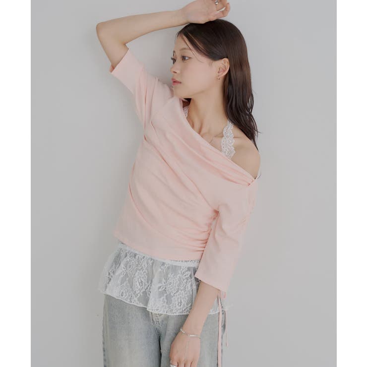 PAL GROUP OUTLET 【Chico】ドレープニット+レースペプラムキャミSET トップスのサムネイル