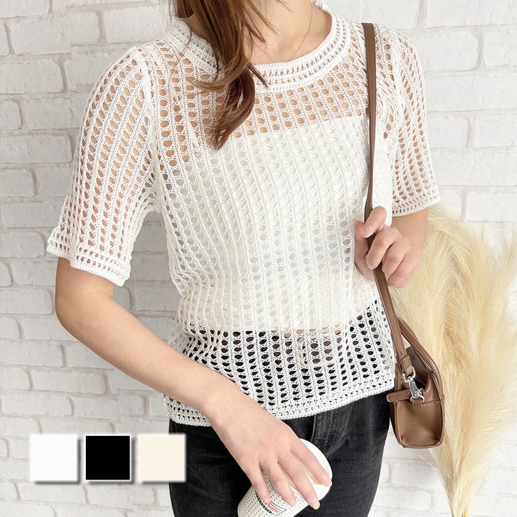 Amulet メッシュ編み半袖トップス 夏服 通気性 韓国ファッション レディース 春夏 着回し 体型カバー かわいい 重ね着 カジュアル おしゃれ 白黒 シンプル トップス shoplistselect-10316125 SHOPLIST パッケージ画像