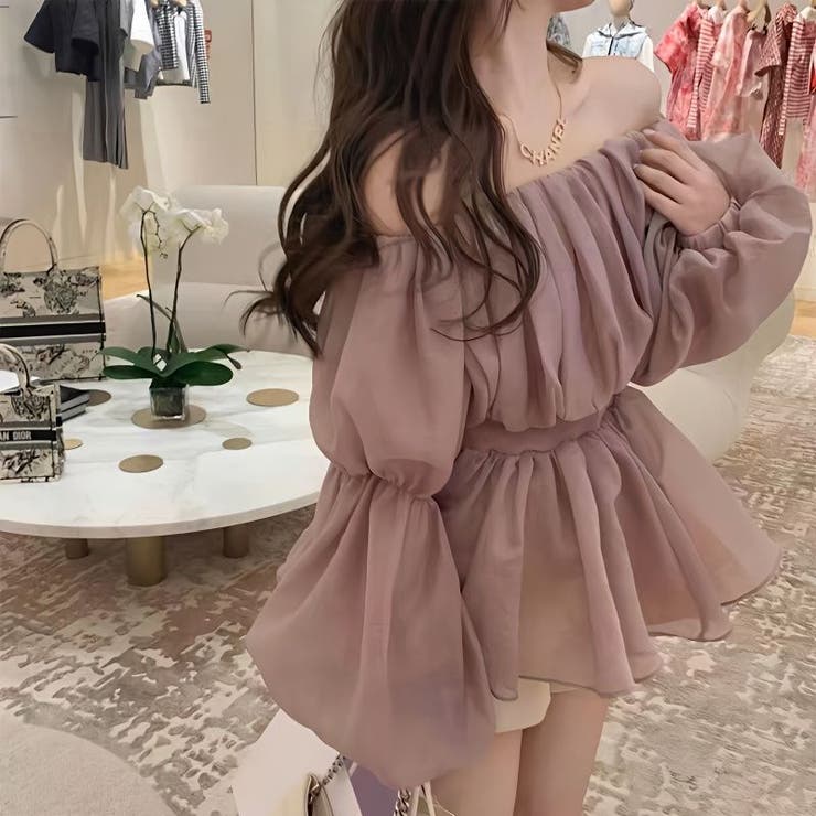 【10％OFFクーポン！2/23(月)1:59まで】marcydorn シフォンオフショルブラウス トップス