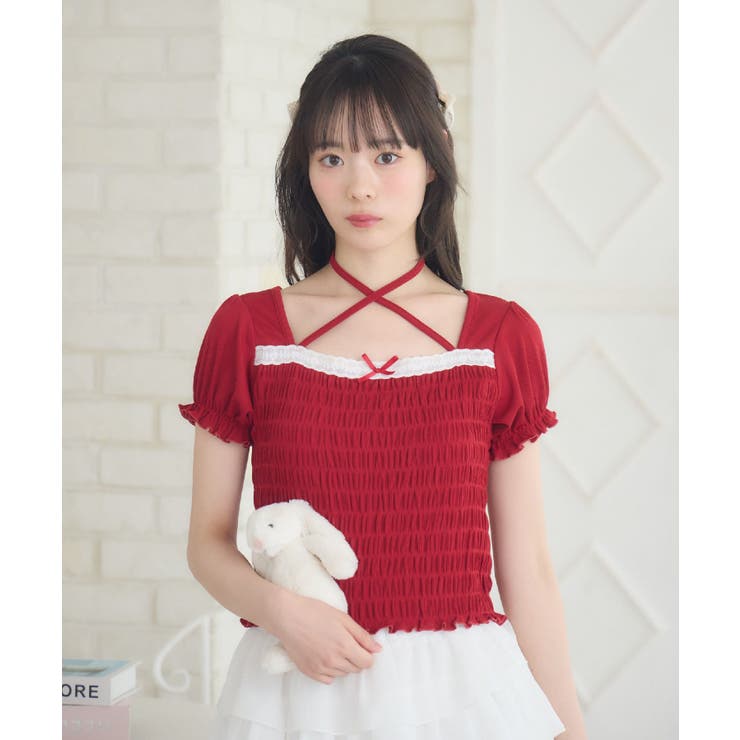 【10％OFFクーポン！7/26(日)1:59まで】RETRO GIRL シャーリングデザインCT トップス