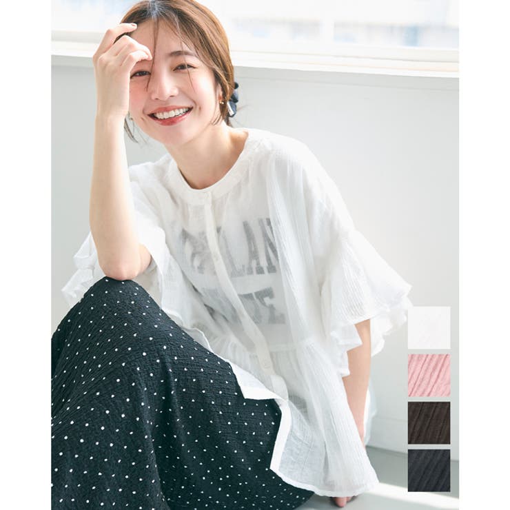 【6/11 1:59まで 10%OFFクーポン】coca シアーフリルブラウス トップスのサムネイル