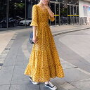 VIVID LADY フラワーワンピース レディース マキシ丈ワンピース シフォンワンピース 花柄ワンピース ロングワンピース フレアワンピース 夏ワンピース 春秋ワンピース トレンド 韓国ファッション ワンピース・ドレス