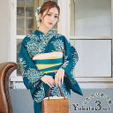 Tika 青緑地×イエロー花火浴衣3点セット 作り帯 下駄 レディース浴衣 レトロ浴衣 ガーリー浴衣 浴衣セット ブルーグリーン なぎ Tika ティカ 浴衣・着物