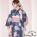 Tika 水彩タッチ大輪百合柄浴衣3点セット 作り帯 下駄 レディース浴衣 セクシー浴衣 妖艶浴衣 浴衣セット ネイビー ゆんころ Tika ティカ 浴衣・着物
