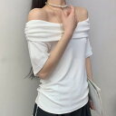レースレディース オフショルダー サイド シャーリング 半袖 カットソー トップス レディース 女性 夏 サマー 無地 単色 ワンカラー 肌見せ ヘルシー 抜け感 色っぽい セクシー シンプル 可愛い フェミニン 大人っぽい 大人女子 デイリー おでか