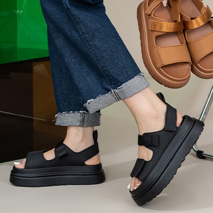 【10%OFFクーポン!11/27(木)1:59まで】レースレディース レザー調 ベルクロ 厚底 スポーツ サンダル シューズ ラウンドトゥ レディース 夏 無...