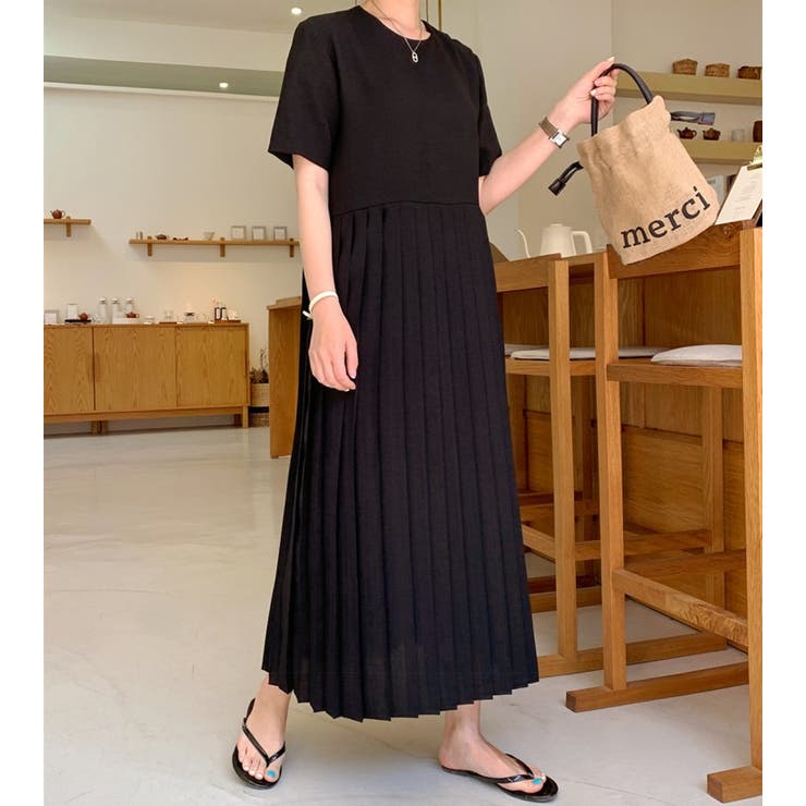 Ulysses プリーツ半袖ジップスワンピース ワンピース・ドレス