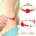 lunolumo ブレスレット レディース バラ 薔薇 花 フラワー 赤 真紅 エスニック フリーサイズ ゴム N アクセサリー