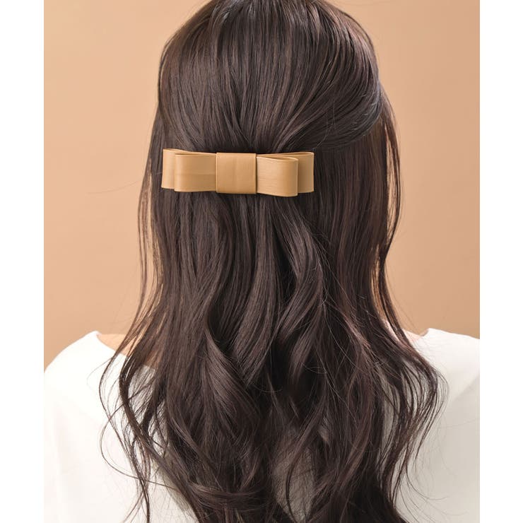 VINGTAINE レザー風リボンバレッタ ヘアアクセ エレガント 大ぶり モダン 大人可愛...