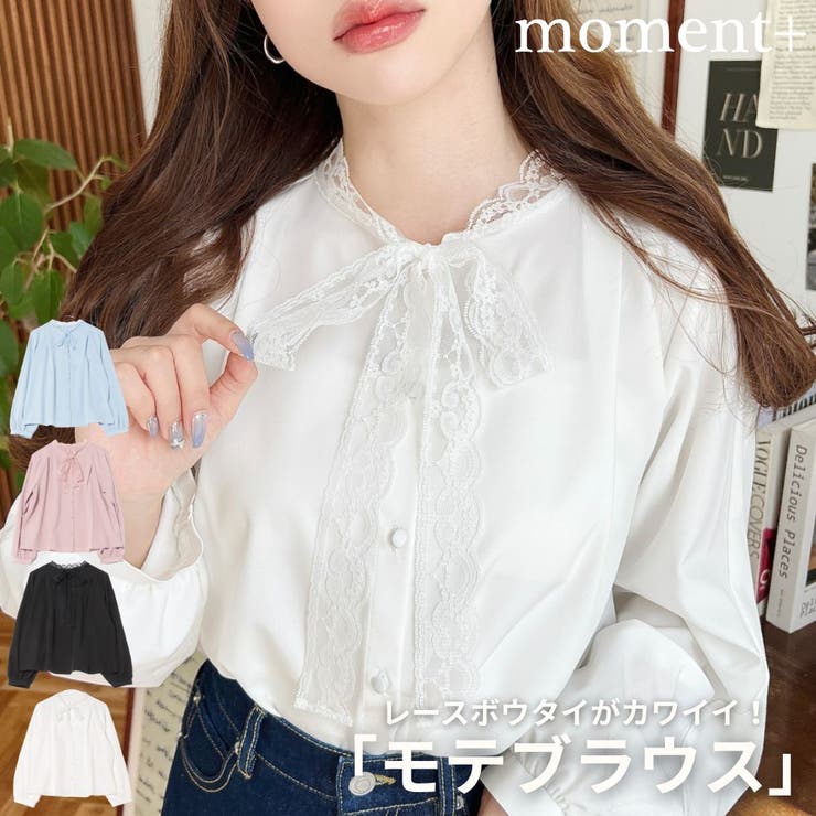 moment+ 袖2WAYレースボウタイブラウス トップス