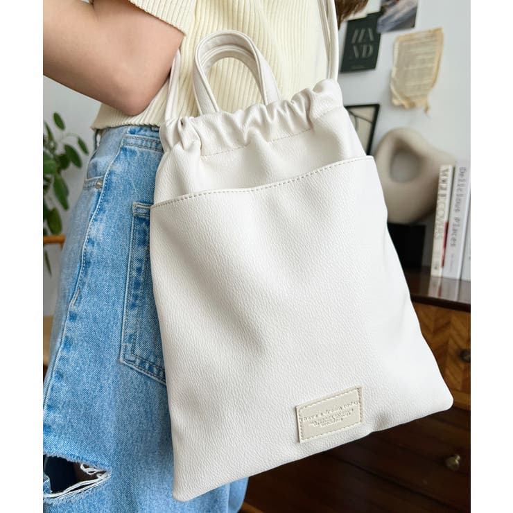 moment+ フェイクレザー2WAY巾着ショルダーバッグ バッグ・鞄