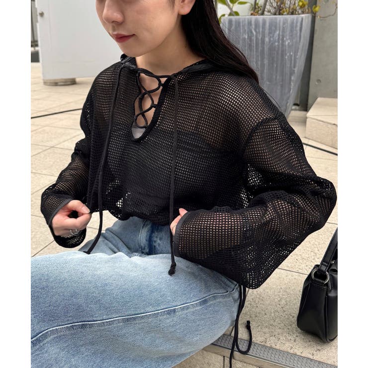 PAL GROUP OUTLET 【Kastane】メッシュレースアップパーカー トップスのサムネイル