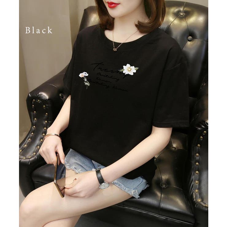 【10％OFFクーポン！9/11(金)1:59まで】レースレディース ロゴ フラワー プリント 半袖 Tシャツ トップス クルーネック セットインスリーブ レディース 春 夏 丸首 ロゴT 大人可愛い 花柄 シンプル キュート デイリー カジュアル 通学 shoplistselect-10319528 SHOPLIST サンプル画像3