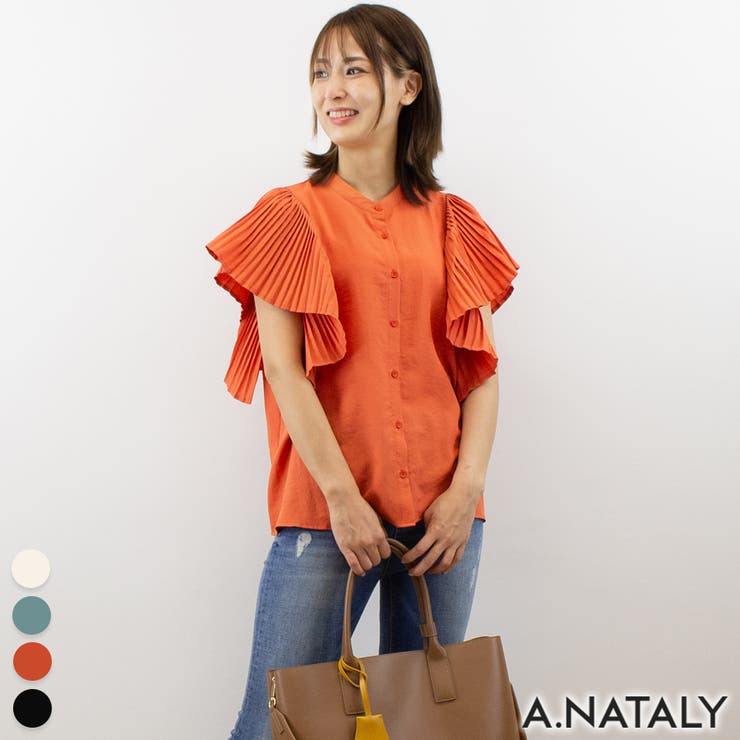 A.NATALY プリーツフルルスリーブブラウス トップス