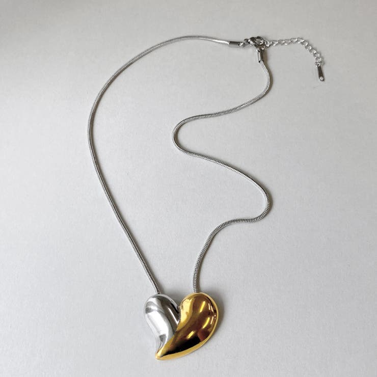 FACION バイカラーニュアンスハートステンレスペンダントネックレス アレルギー対応 金属アレルギー つけっぱなし サージカルステンレス コンビカラー つけっぱなし レディース 女性 シルバー ゴールド アクセサリー
