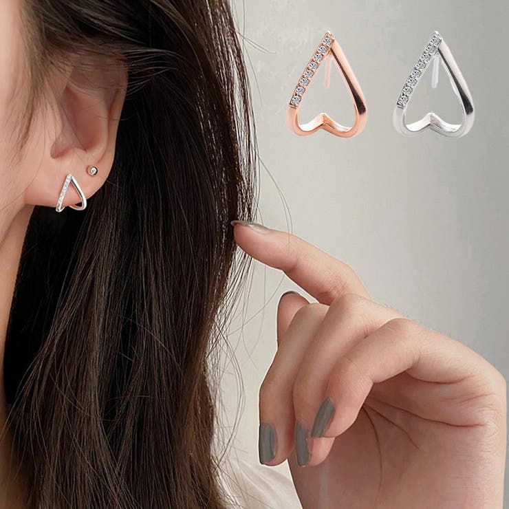 【10％OFFクーポン！11/27(木)1:59まで】maison de LATIR やさしい輝きを添えてくれるハートピアス 両耳 アクセサリー ハート 煌めき 輝き 大人可愛い 個性的 ストーン アクセント シンプル 特別 華やか おしゃれ 洗練 ハー