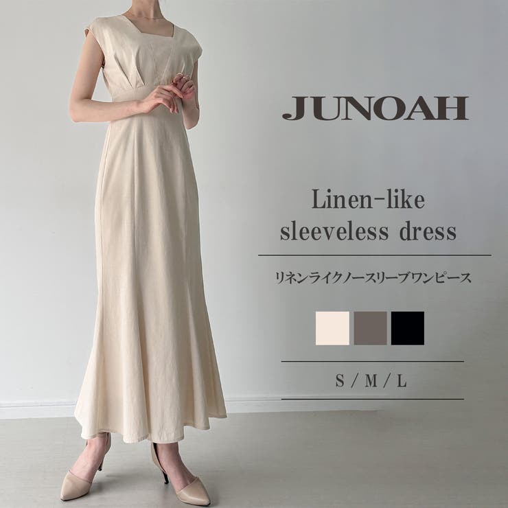 JUNOAH リネンライクノースリーブワンピース ワンピース・ドレス