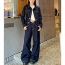 【マラソン期間中 5%OFFクーポン】Bifrost ショートデニムジャケット + ハイウエストワイドレッグデニムパンツ セットアップ スーツ