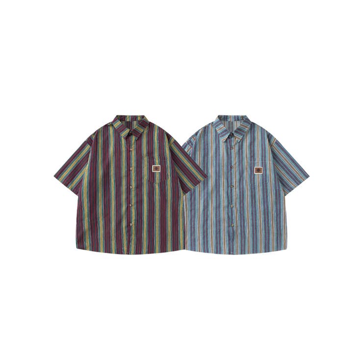 【10％OFFクーポン！2/10(火)1:59まで】HOOK カラーストライプ半袖シャツ トップス