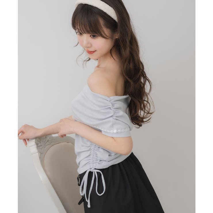 RETRO GIRL レース付きドロストオフショルCT トップス