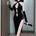 Anna Mu JAPAN セクシー ボディコン レディース タイトワンピ ロングワンピ-ス ロング ドレス ロングドレス スリット キャバドレス セクシー コスチューム コスプレ シースルー 透け透け エロ 過激 超過激 ブラック ワンピース・ドレス