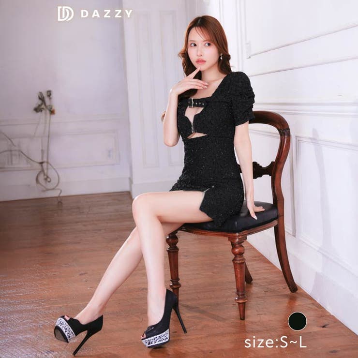 Dazzy [SML/3サイズ展開] ベルトデザインラメファスナーカットアウト半袖タイトミニドレス ワンピース・ドレス shoplistselect-10322709 SHOPLIST サンプル画像2
