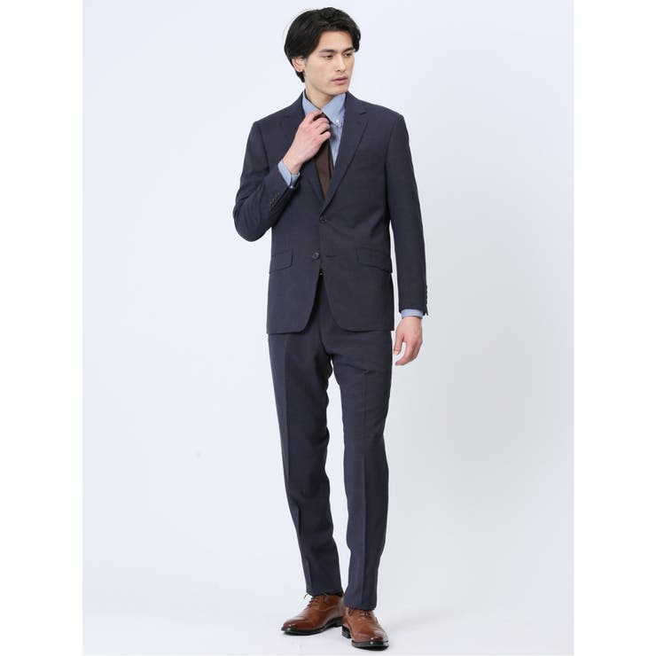 【10%OFFクーポン!11/27(木)1:59まで】TAKA-Q MEN ストレッチウォッシャブル レギュラーフィット 2ボタン2ピーススーツ 組織紺 スーツ