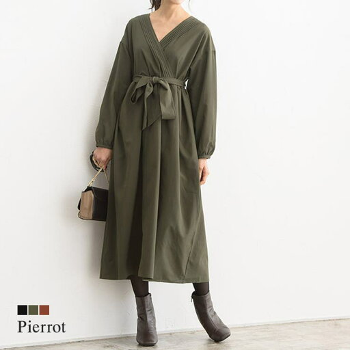 Pierrot ワンピース ロングワンピース カシュクール カシクール ウエストマーク ワンピース・ドレス Pierrot ワンピース ロングワンピース カシュクール カシクール ウエストマーク ワンピース・ドレス