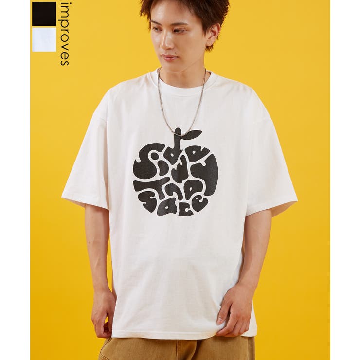 【10％OFFクーポン！5/16(土)1:59まで】improves Tシャツ メンズ SIDEWAY STANCE サイドウェイスタンス 半袖 カットソー アップル プリント アメカジ カジュアル Y2K ストリート 古着MIX 韓国 ブラック ホワイ