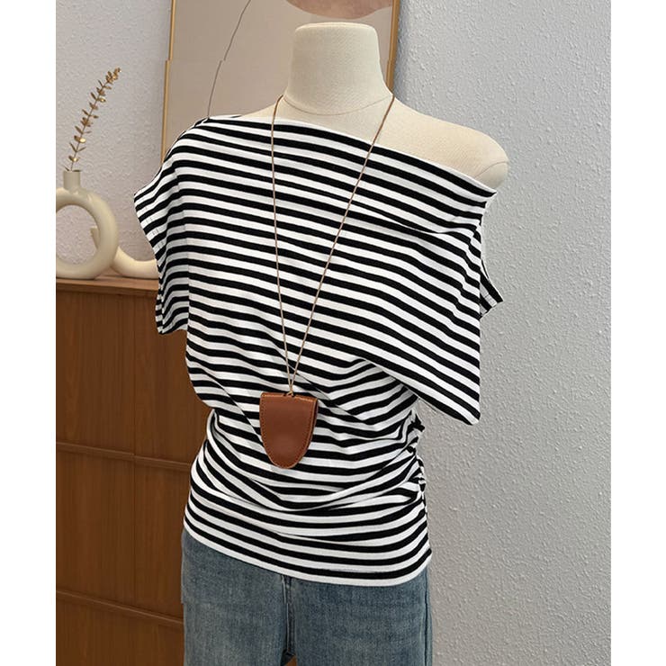 SUNSHINE CLOSET オフショルダーカットソー サイドギャザー トップス