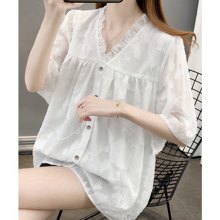SUNSHINE CLOSET レディース 半袖薄手 シャツブラウス 体型カバートップス きれいめ 大人可愛い フェミニン服 着やせ 人気ゆったりシャツ トップス shoplistselect-10323641 SHOPLIST サンプル画像3