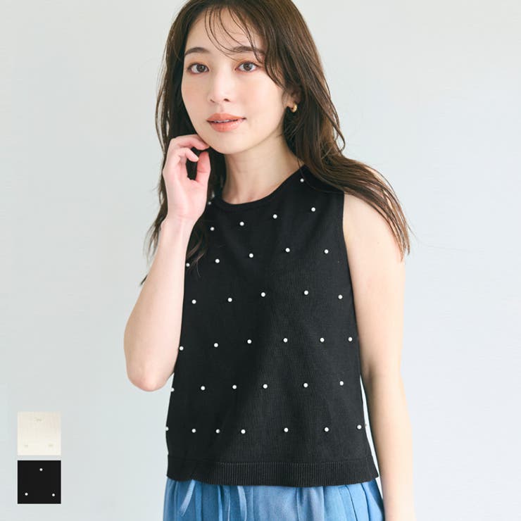 【5％OFFクーポン! 8/27 9:59まで 】coca パールニットトップス レディース トップスのサムネイル