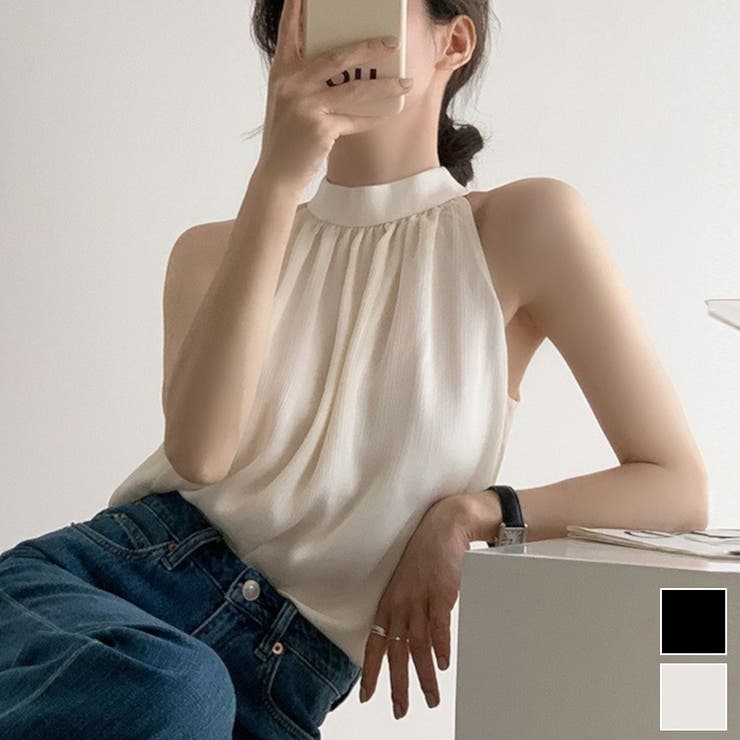 maison de LATIR 軽やかな着心地のホルターネックブラウス オフィス トップス 上品 ギャザー ドレープ 冬 ジャケットスタイル インナー レイヤード キレイめ 通勤 仕事 おしゃれ お出か
