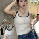 【5/15限定 15%OFFクーポン】shoppinggo 夏新作 ニットキャミソール ニットトップス サマーニット タンクトップ Uネックニットセーター ノー...