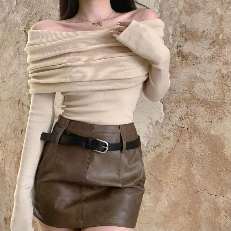 【10％OFFクーポン！2/10(火)1:59まで】marcydorn リブオフショルニット トップス