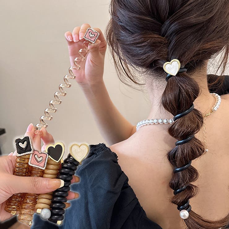 shoppinggo プリングヘアゴム ハート ヘアゴム くるくる ハート オシャレ 髪飾り ...