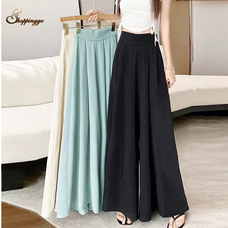 【10％OFFクーポン！11/27(木)1:59まで】shoppinggo ワイドパンツ ガウチョパンツ ハイウエスト 無地 マキシ丈 ロング丈 動きやすい ゴム カジュアル スカパン リラックスパンツ パンツ・ズボン