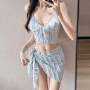 レースレディース 【3点セット】ビスチェ風 フリル パレオ付き ビキニ 水着 レディース 夏 サマー スイムウェア 単色 ワンカラー 紐ショーツ 体型カバー 紫外線防止 セクシー 色っぽい 大人っぽい フェミニン トレンド 着映え 海 海水浴 リゾート