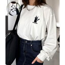 【10%OFFクーポン 9/9 23:59まで】GROOVY STORE 黒ネコ ロンT 刺繍 ストレッチ 長袖 Tシャツ トップス
