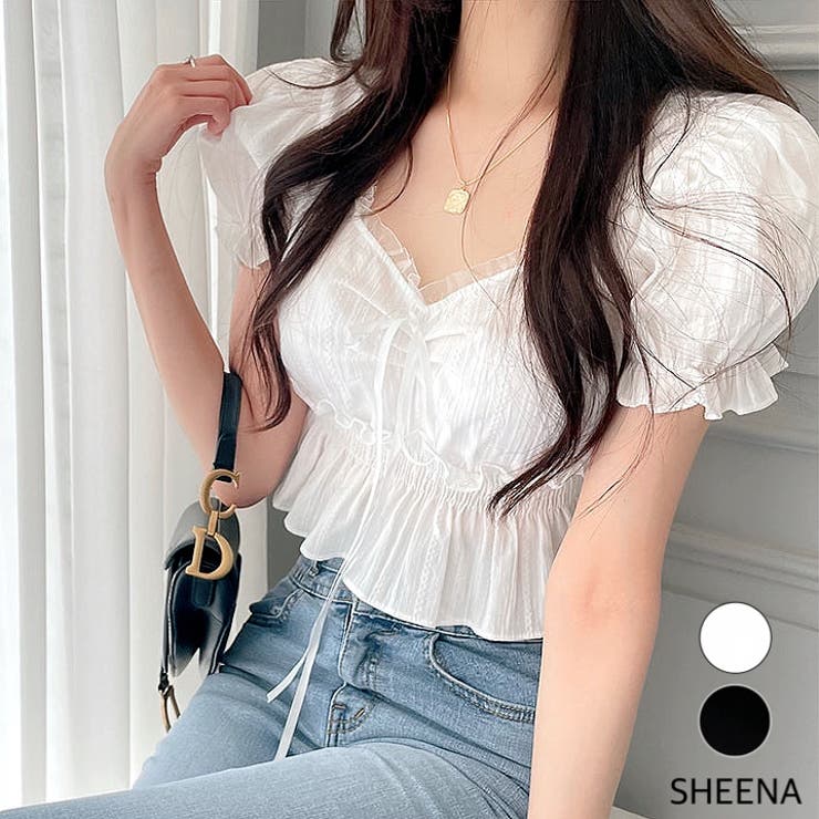 SHEENA パフスリーブギャザーフリルショート丈トップス トップス