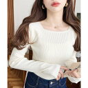 【10%OFFクーポン 9/9 23:59まで】moment+ スクエアネックリブニットプルオーバー12G トップス