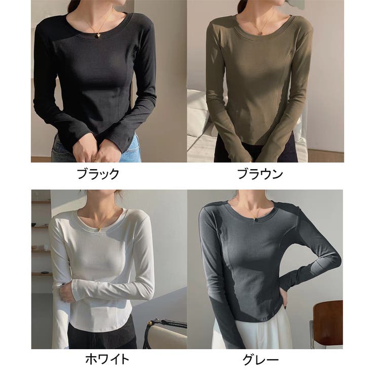 【10％OFFクーポン！9/11(金)1:59まで】shoppinggo Tシャツ レディース 長袖 丸首 無地 カットソー 長袖tシャツトップス インナー 黒 カジュアル 防寒 トップス shoplistselect-10061157 SHOPLIST サンプル画像2