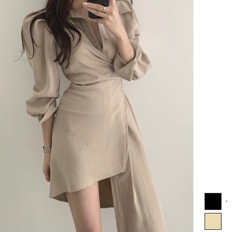 aimoha 在庫限り【Jasmine Grandiflorum】アシンメトリースカートシャツワンピース 韓国ファッション ハイウエスト オフィスカジュアル セクシー スカート トップス シアーシャツ 夏ワンピース 結婚式 ロングシャツ ロングワンピ