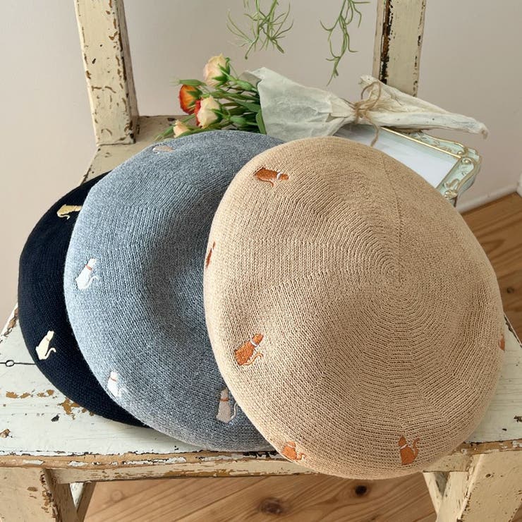 FADEN ねこ刺繍ベレー帽子 帽子
