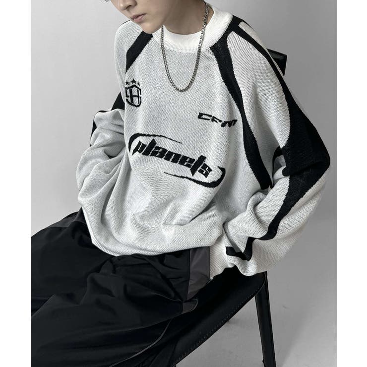 SHIFFON Confirm コンファーム ブロークコア Y2K フロントグラフィック ジャガードニットプルオーバー ユニセックス おしゃれ かっこいい ブランド トップス