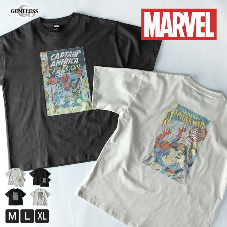 【10％OFFクーポン！2/10(火)1:59まで】GENELESS tシャツ メンズ 綿100 大きめ 半袖 ピグメント キャラT マーベル トップス